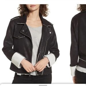 Splendid Faux Leather Black French Terry Bonded Moto Jacket